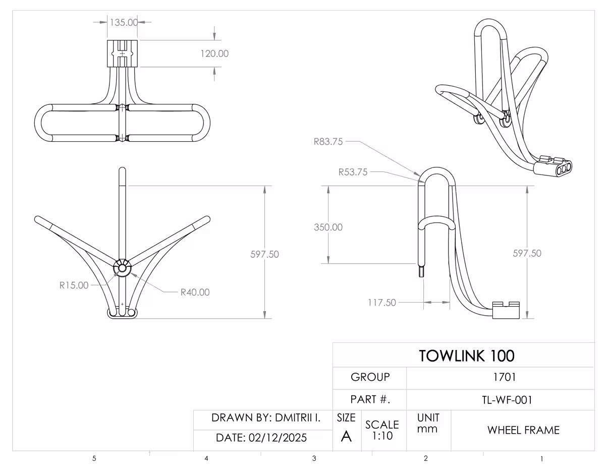 Technical drawing of the wheel frame
